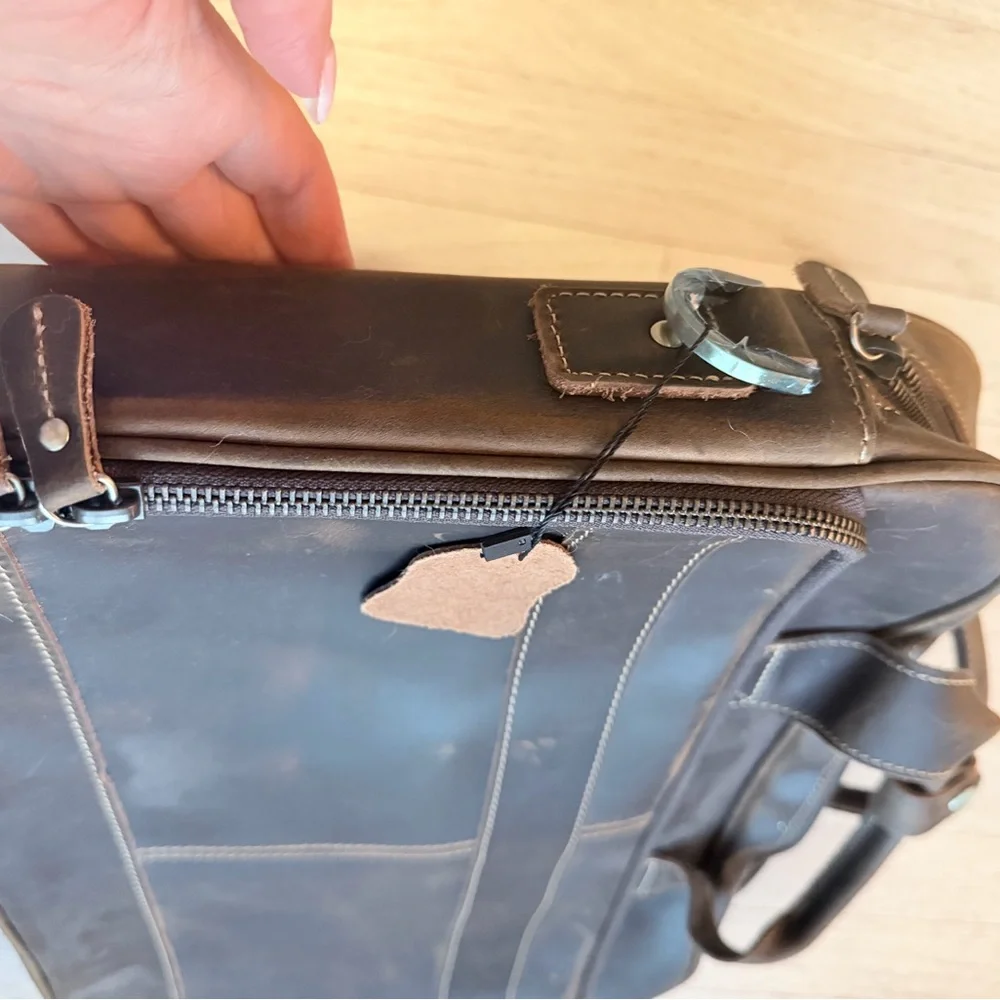 Classic Men's Leather Briefcase Bag - Dark Brown